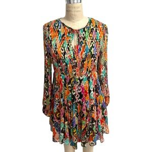 Rixo London Mini Dress Size XS Dianna Metallic Pattern Mix Print Long Sleeve